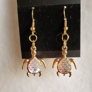 Womens iridescent turtle earrings in gold